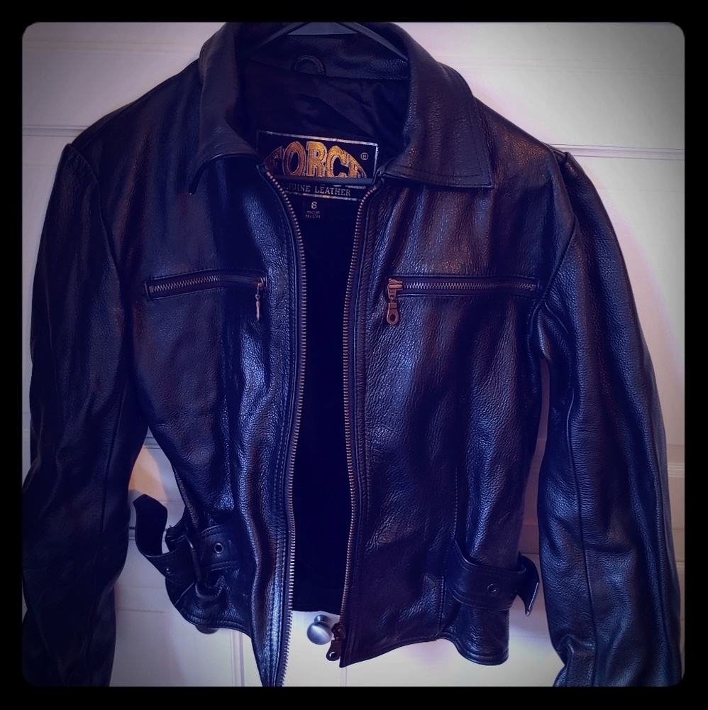 Heavy leather biker jacket